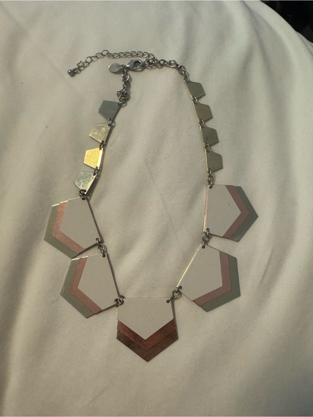 Geometric Chevron Layered Necklace in Silver, Rose Gold & White